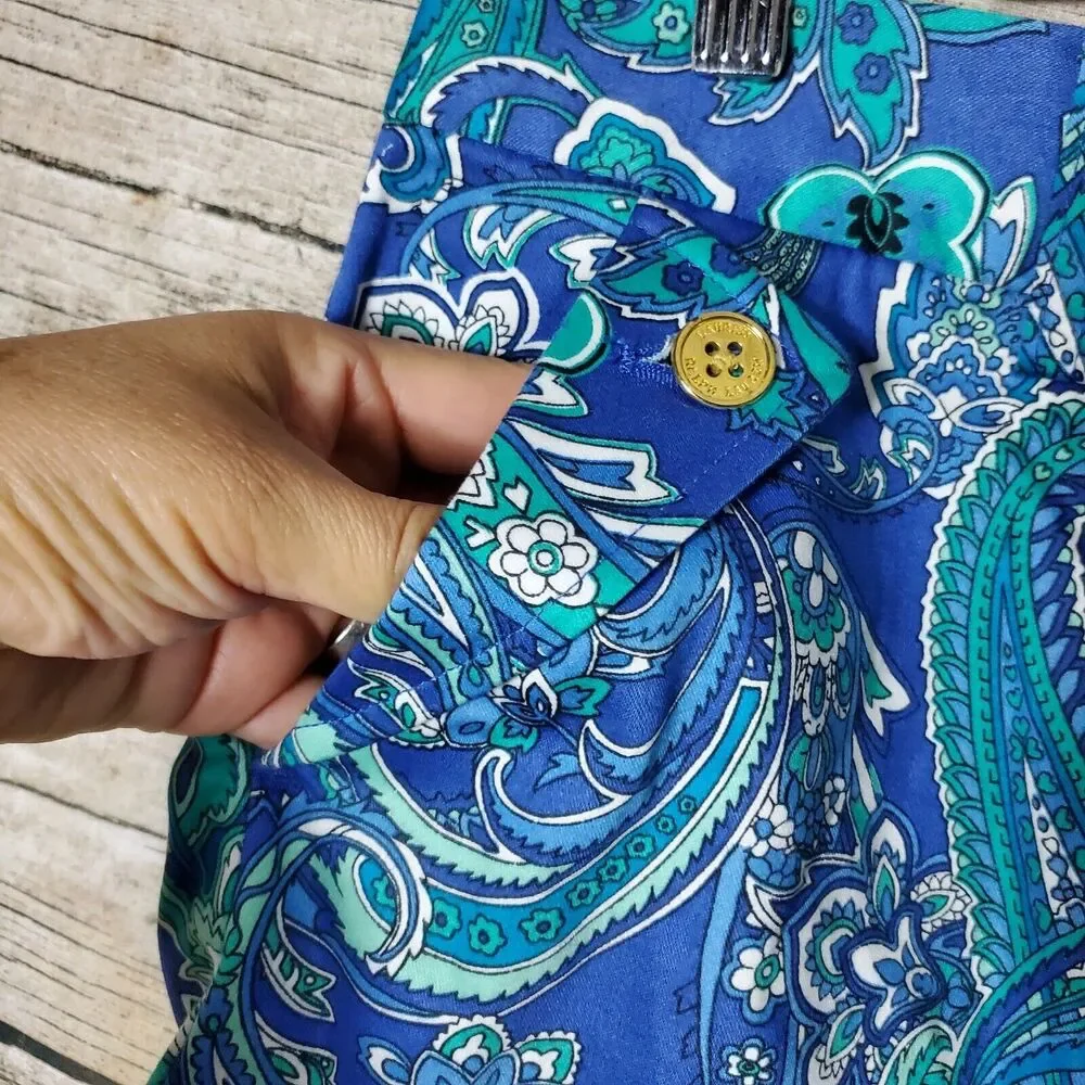 RALPH LAUREN Womens Shorts 4 Blue Floral Paisley High Waist Pockets LRL - Picture 3 of 14